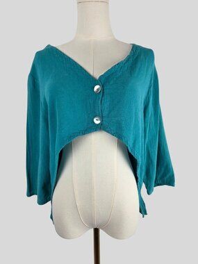 Oh My Gauze! Ronie Cropped Cotton Gauze Blouse Jacket Teal Size 1 S/M Boho Beach